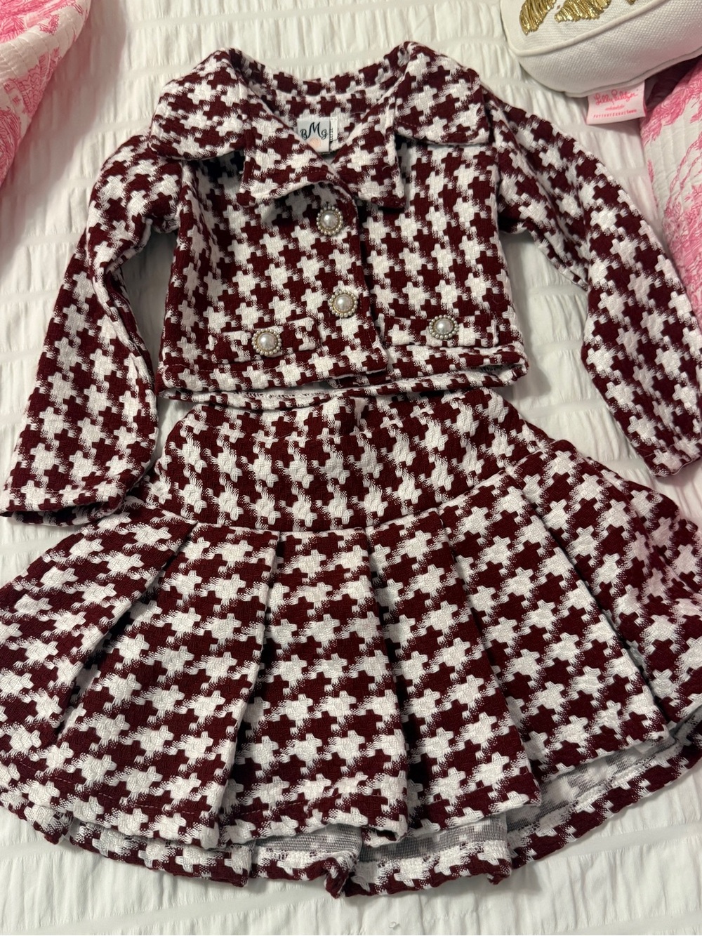 Nordstrom Maroon & White Houndstooth Two-Piece Set